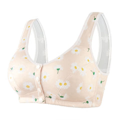 Front Button Print Wide Strap Plus Size Bra