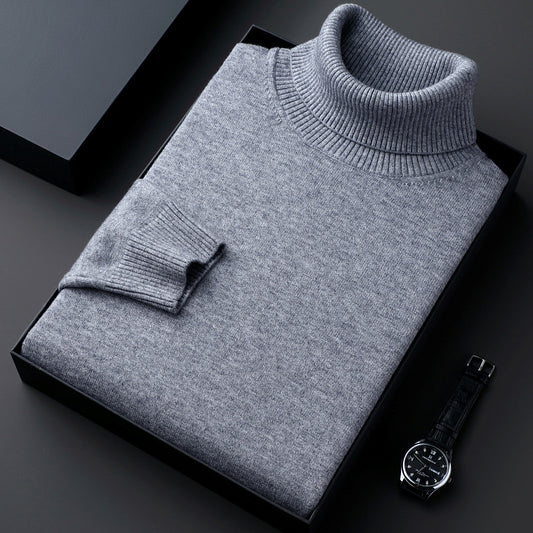 Men's New Winter Thickened and Velvet Warm Casual Solid Color Turtleneck Sweater