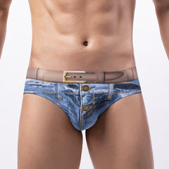 Men's Cotton Sexy, Fashionable, Soft and Comfortable Large Size Denim Printed Briefs