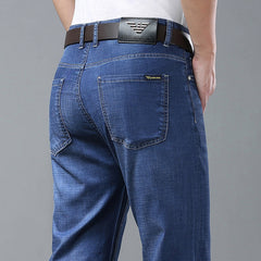 Men's High Waist Elastic Straight Loose Business Silk Jeans