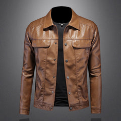 New Men's Lapel Leather Jacket