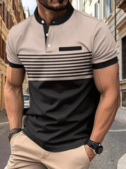 2024 Men's Striped Stand Collar Short Sleeve POLO Shirt