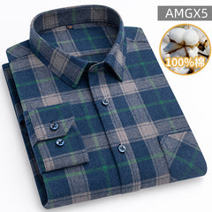 Men's 100% Cotton Fashion Casual Thickened Plaid Shirt