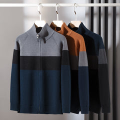 striped stand collar jacquard casual sweater