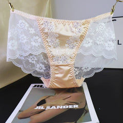 Sexy Embroidered Lace Satin Briefs