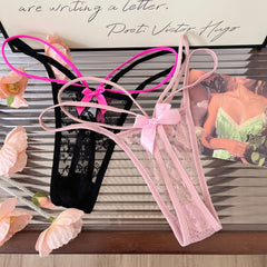 Sexy Low Waist Lace Bowknot Cross Strap Seamless Thong