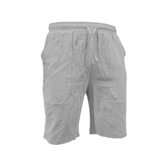 Men's Solid Color Drawstring Breathable Beach Pants Cotton and Linen Sports Casual Shorts