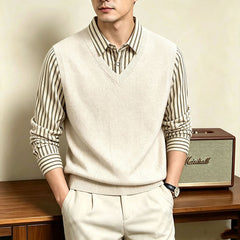 Business Casual Striped Shirt‑Collar Sweater