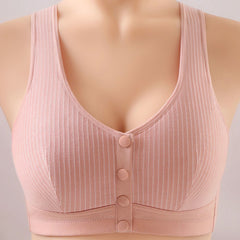 Cotton Front Button Push Up Wireless Bra