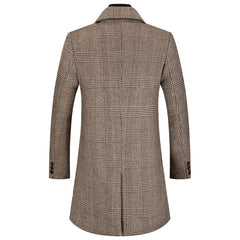 Men's New Houndstooth Wool Scarf Collar Cotton Coat