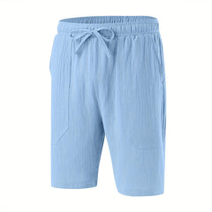 Men's Solid Color Drawstring Breathable Beach Pants Cotton and Linen Sports Casual Shorts