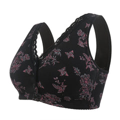 Cotton thin front button printed wireless bra
