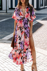 New sexy high waist fashion print slit dress