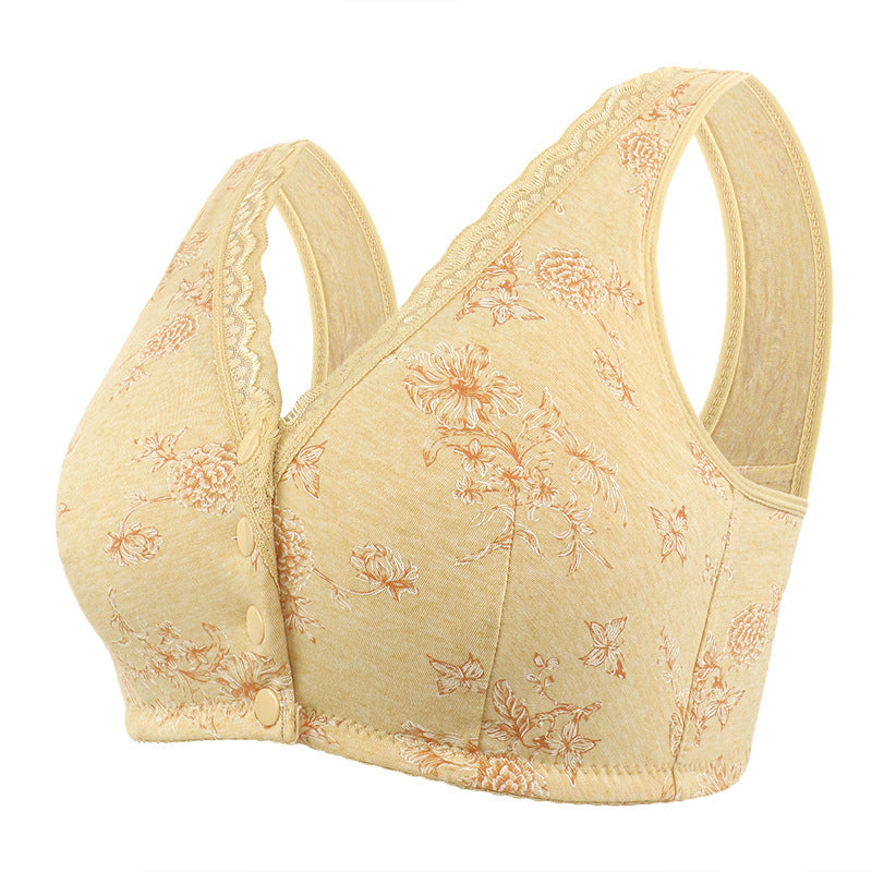 Cotton thin front button printed wireless bra