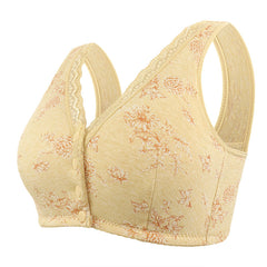 Cotton thin front button printed wireless bra