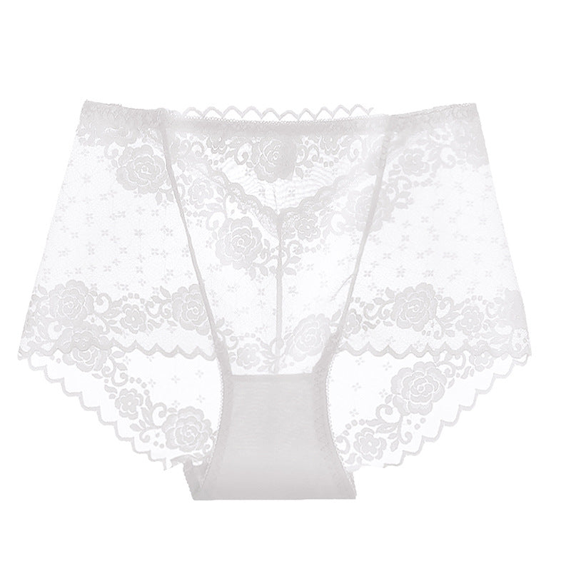 High-waisted Lace Seamless Rose Mesh Floral Briefs