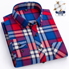Men's Large Size Cotton Plaid Fashion Casual Long Sleeve Shirt