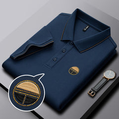 Men's Casual Solid Color Versatile Lapel Embroidered Polo Shirt