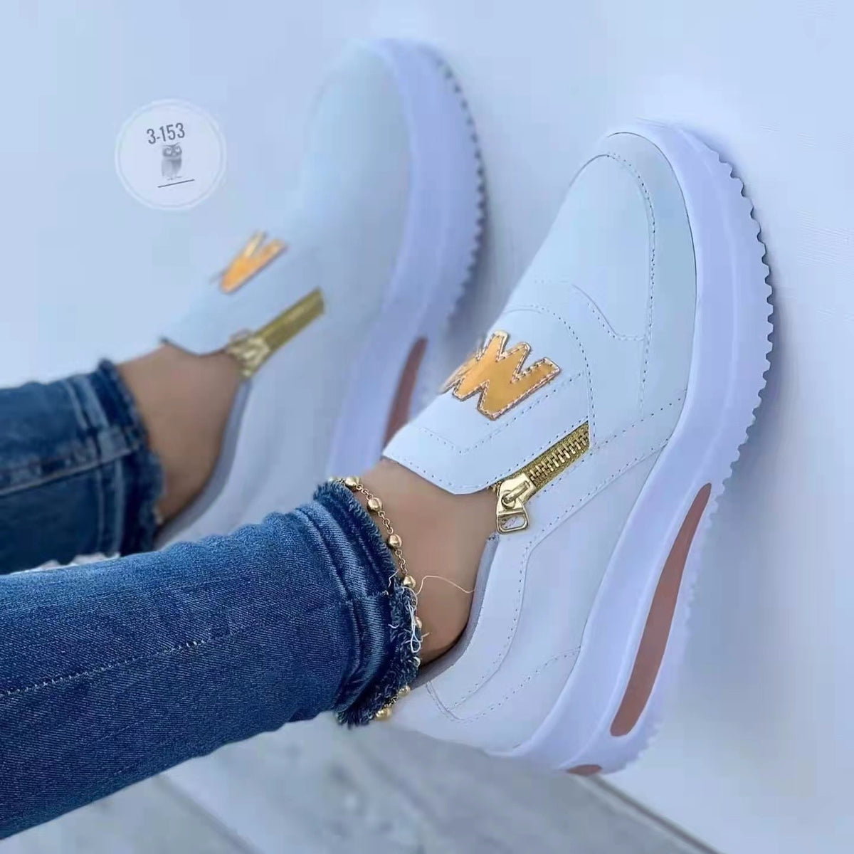 Flat-soled side zipper colored casual sneakers