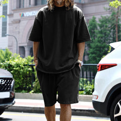 Men's Large Size Casual Loose Short-sleeved Solid Color Suit