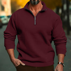 Men's Casual Solid Color Zipper Stand Collar Top
