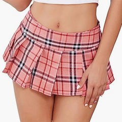 Pleated Striped Plaid Miniskirt