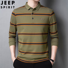 Lapel striped business casual polo shirt