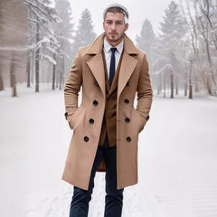 2024 High Quality Long Double-Breasted Woolen Slim Fit Trench Coat