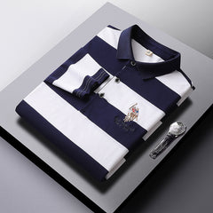 Men's Business Striped Long-sleeved Polo Shirt