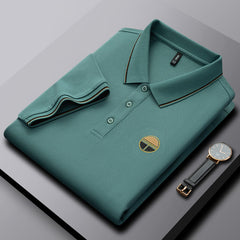 Men's Casual Solid Color Versatile Lapel Embroidered Polo Shirt