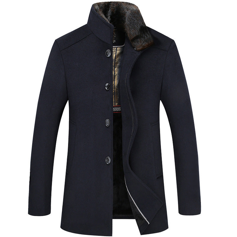 Men's Business Stand Collar Plus Velvet Wool Coat