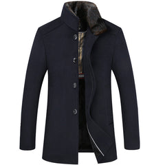 Men's Business Stand Collar Plus Velvet Wool Coat