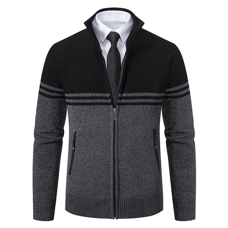 Men's Stand Collar Fashion Casual Color Block Sweater