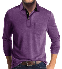 Long-sleeved solid color lapel casual polos