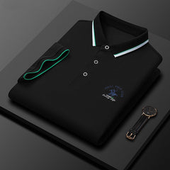 New Pure Cotton Casual Fashion Business Lapel Embroidered Polo Shirt