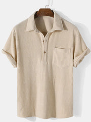Men's Casual Loose Plaid Stripe Short Sleeve Shirt