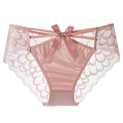 Satin Sexy Breathable Lace Bowknot Hollow Low-Rise Briefs