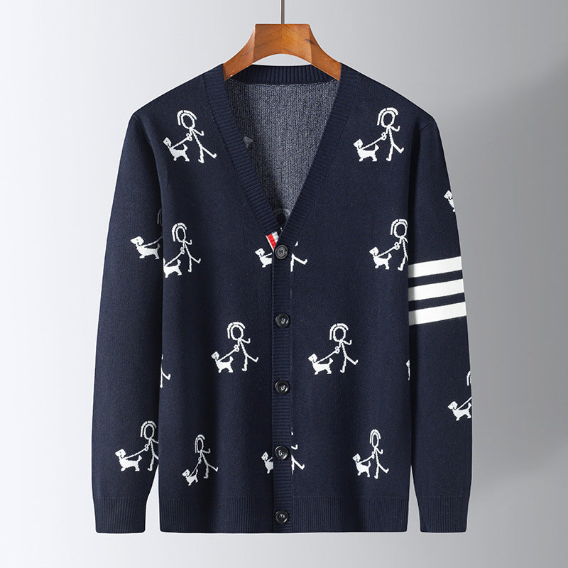 Men's Loose Printed V-neck Casual Cardigan
