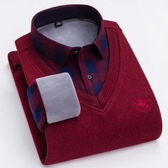 2023 Men's Thermal Fake Two-Piece Long Sleeve Shirt