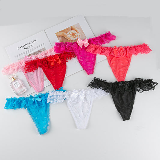 New Bow Sexy Satin Low Waist Seamless Breathable Comfortable Thong