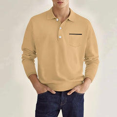 Men's Long Sleeve Pocket Casual Polo Shirt
