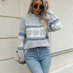 Christmas Half Turtleneck Snowflake Casual Fashion Knitted Sweater