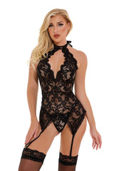 Sexy Hollow Backless Lace Bodysuit