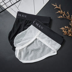 Men's Ice Silk Transparent Mesh Low Waist Breathable Sexy Briefs