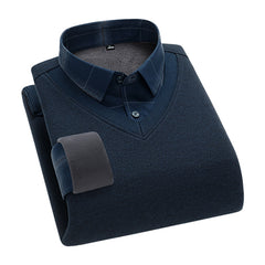 Men's Fake Two Piece Sweater Plus Fleece Sweater