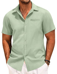 Men's Lapel Solid Color Short Sleeve Button Shirt