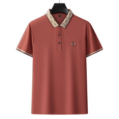 Embroidered straight breathable short-sleeved business casual solid color polo shirt