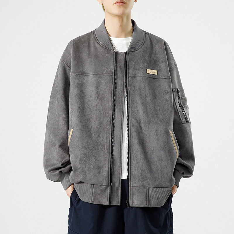 Men's New Suede Stand Collar Bomber Jacket
