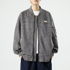 Men's New Suede Stand Collar Bomber Jacket