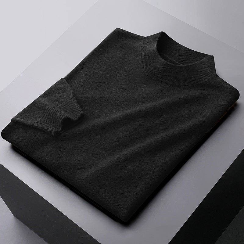Men's 100% Pure Wool Business Casual High-end Warm Half Turtleneck Sweater